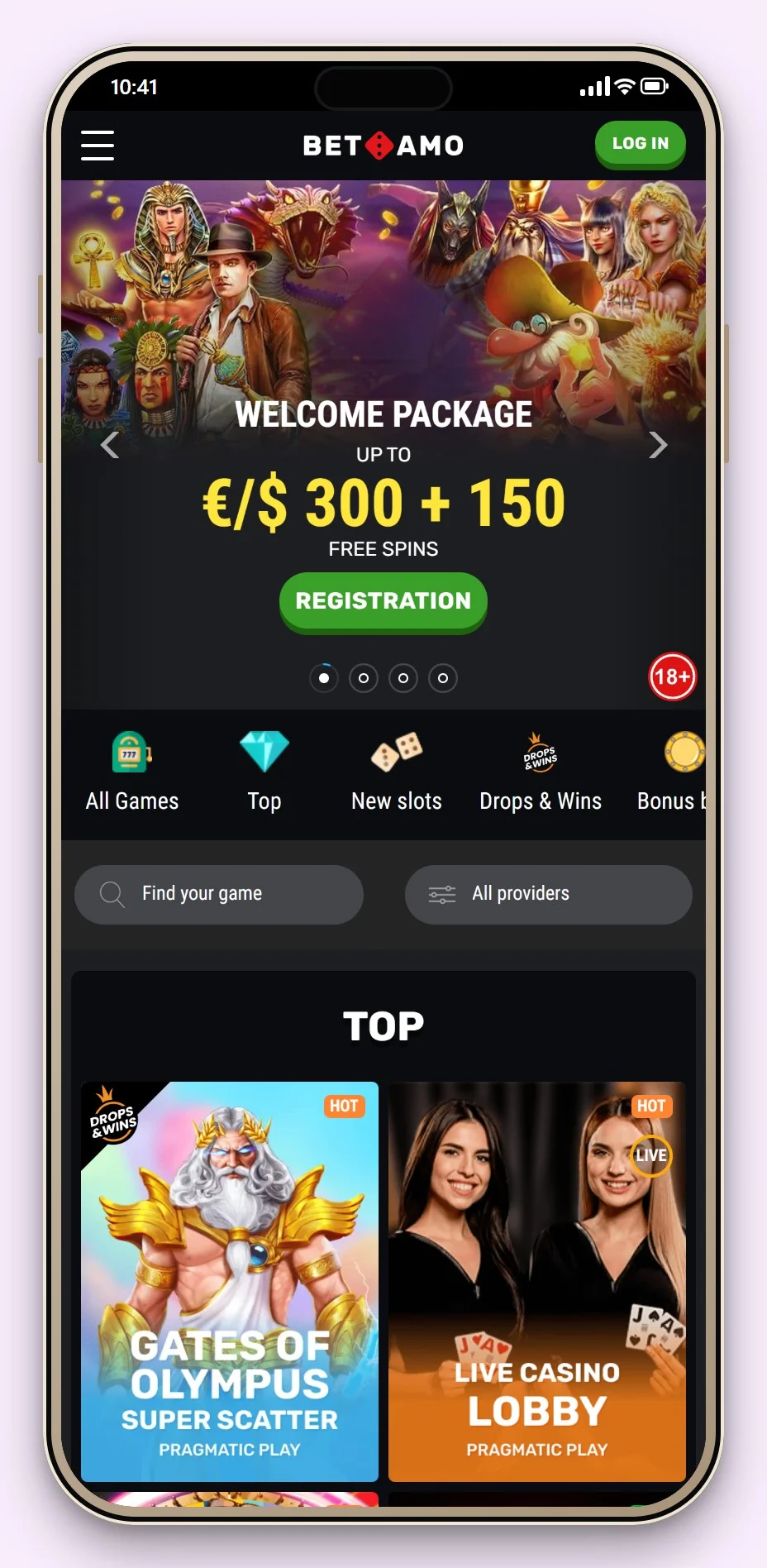 mga online casino: Betamo on a phone, the mobile lobby