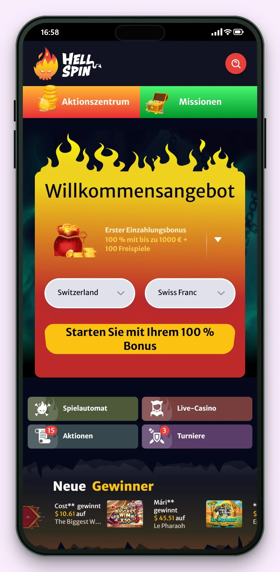 mga casino liste: HellSpin auf dem Smartphone, die Lobby