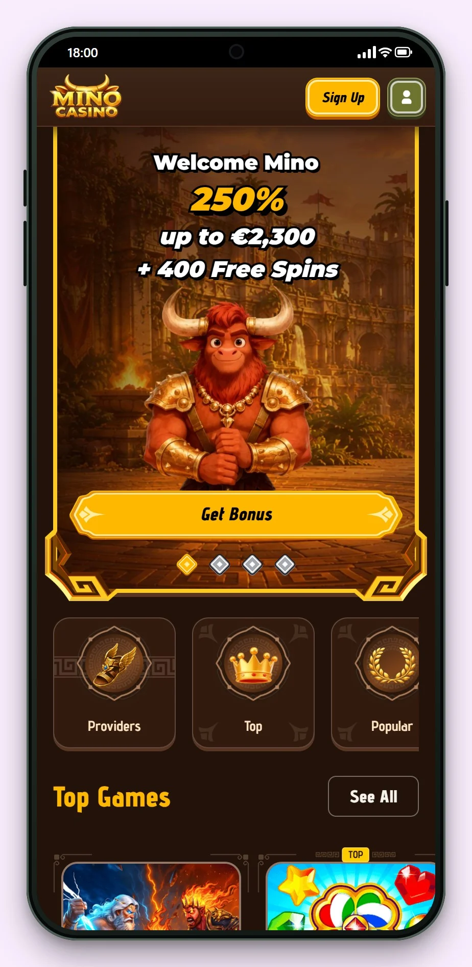 malta online casino: Mino Casino v mobilu, lobby kasina