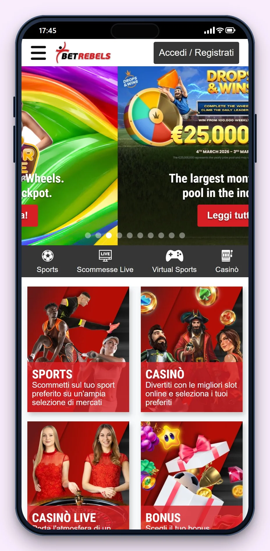 malta casino online: BetRebels da smartphone, la lobby