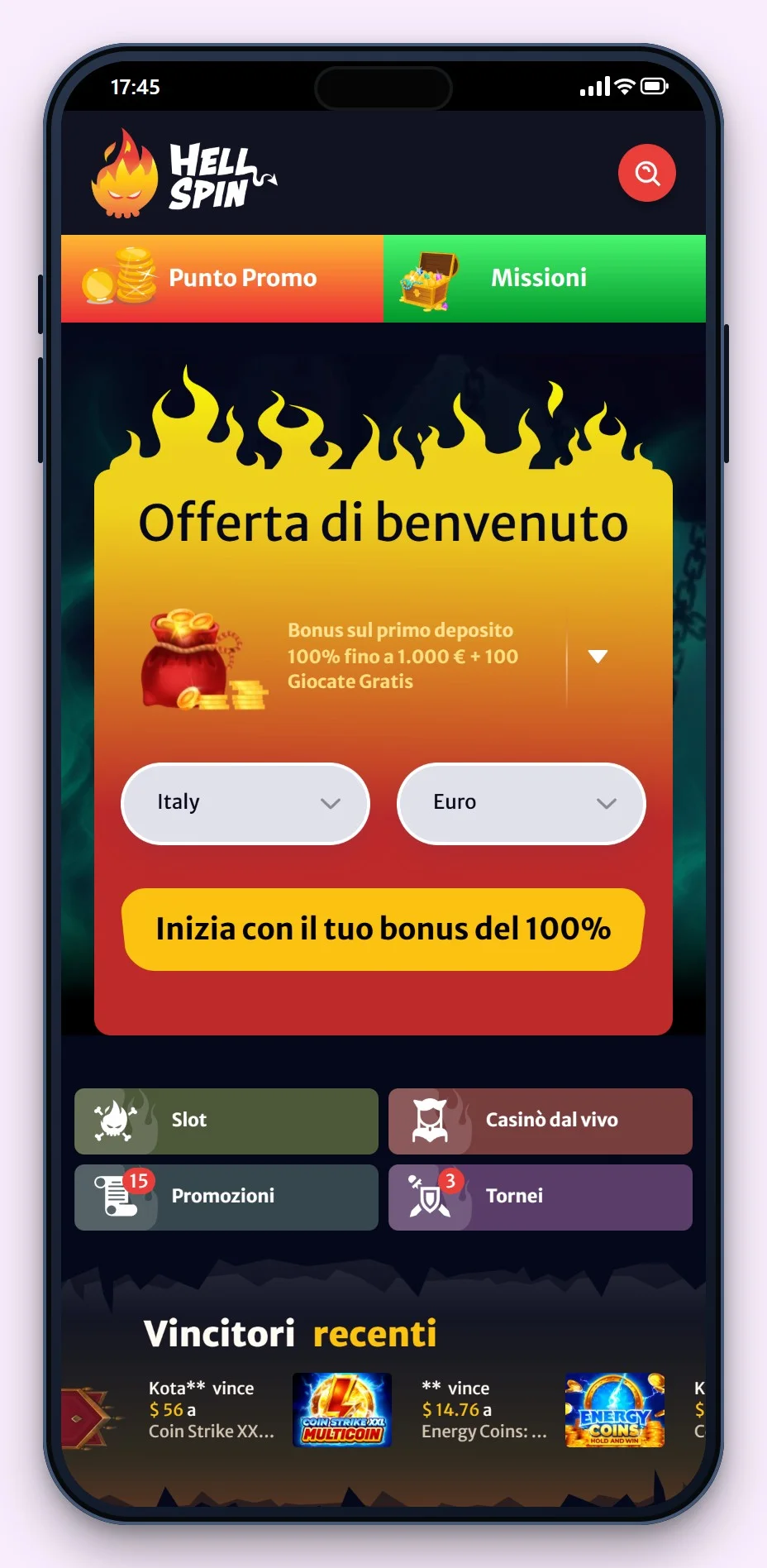 casino malta: HellSpin da smartphone, la lobby