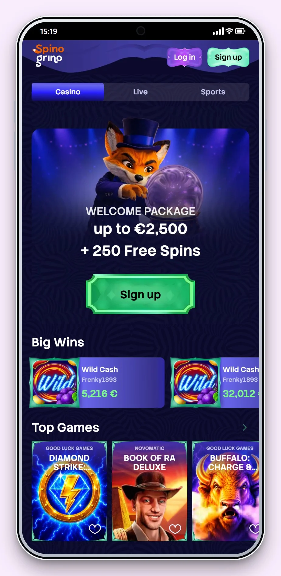 online casino mga: Spinogrino op je telefoon, de lobby