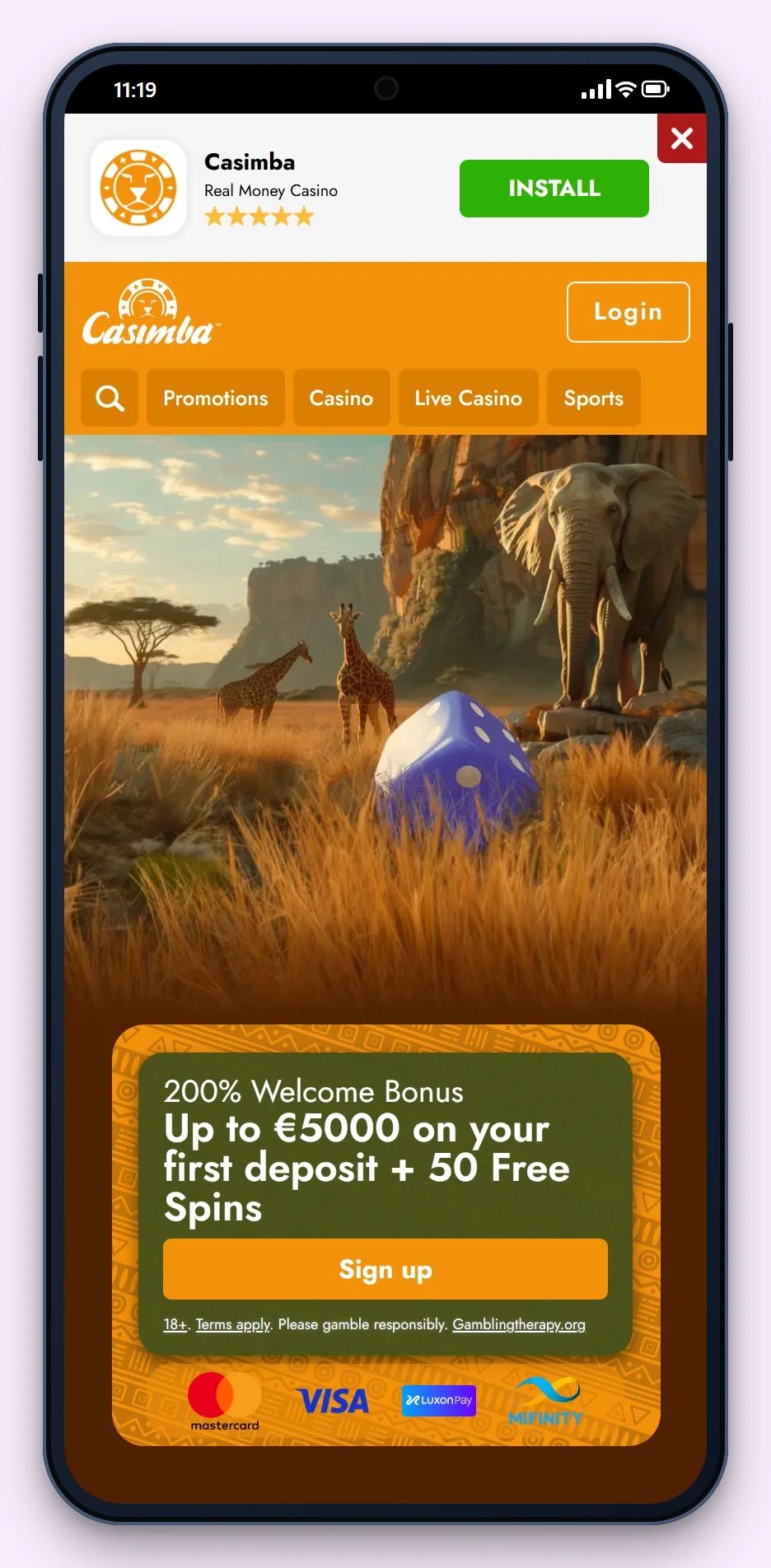 mga casino: Casimba på smarttelefon, casinoets lobby